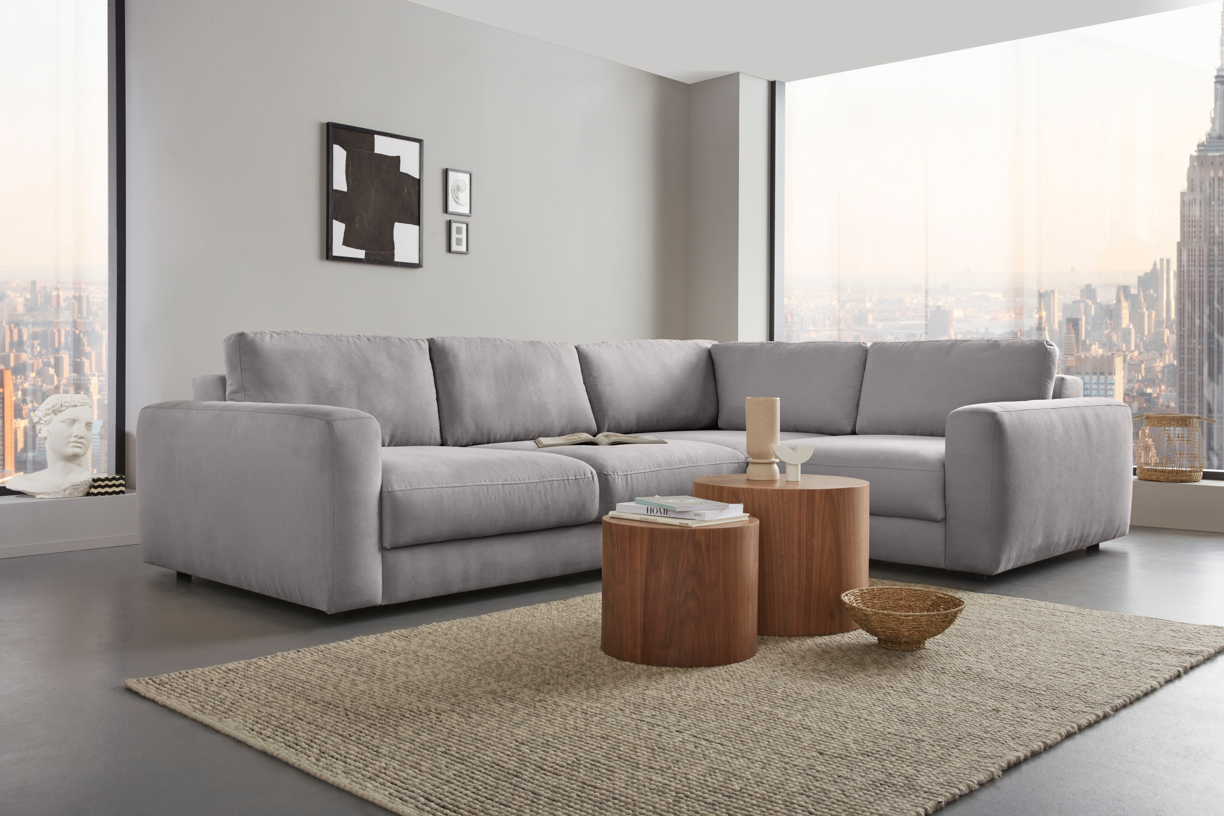 Ecksofa HOME AFFAIRE "Bloomfield, Breite 304cm, Mega Polsterecke mit viel Platz, L-Form", grau, B:304cm H:84cm T:224cm, 92% Polyester 8% Nylon, Sofas, Ecksofa, extra tiefe Sitzfläche, wahlweise mit Sitztiefenverstellung