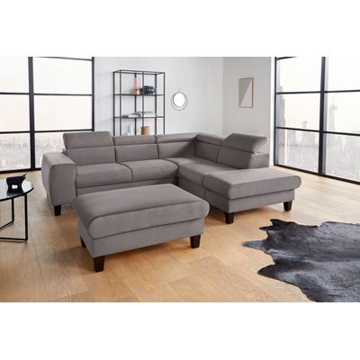 Polstergarnitur COTTA "Morven L-Form", grau, B:249cm, Sitzmöbel-Sets, Set bestehend aus: Ecksofa mit Kopfteilverstellung & Hocker Image