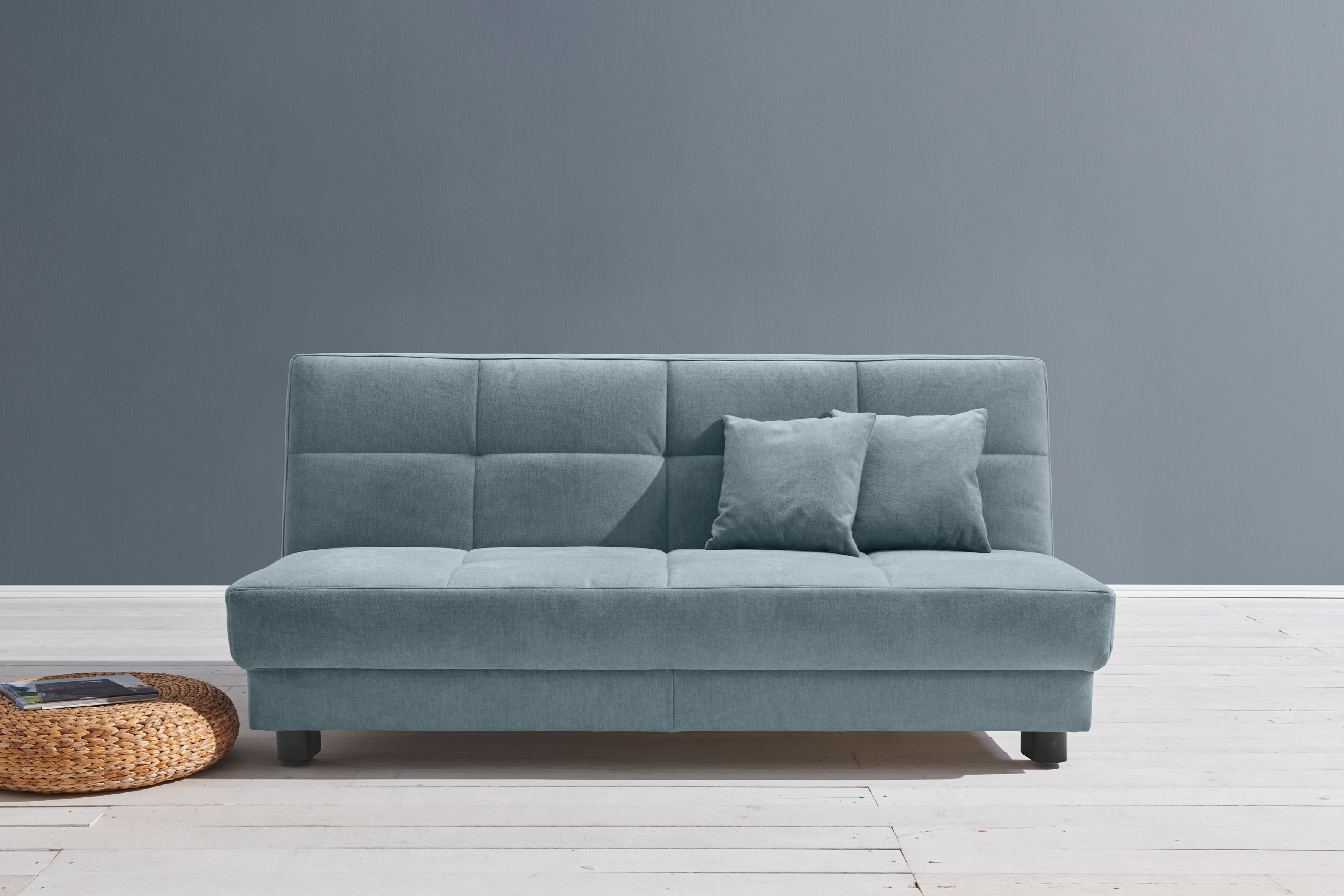 Schlafsofa ELL + ELL "Tilda", blau (hellblau), B:185cm H:90cm T:100cm, 100% Polyester, Sofas, Breite 185 cm, inkl. 2 Zierkissen Image