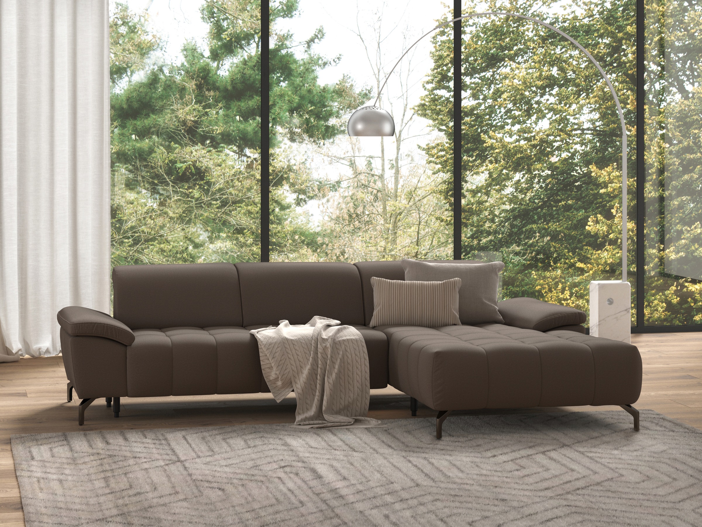 Ecksofa SIT & MORE "Cool L-Form", grau (taupe), B:290cm H:79cm T:185cm, Sofas, wahlweise mit Kopfteilverstellung und Vorziehsitz, motorisch Image