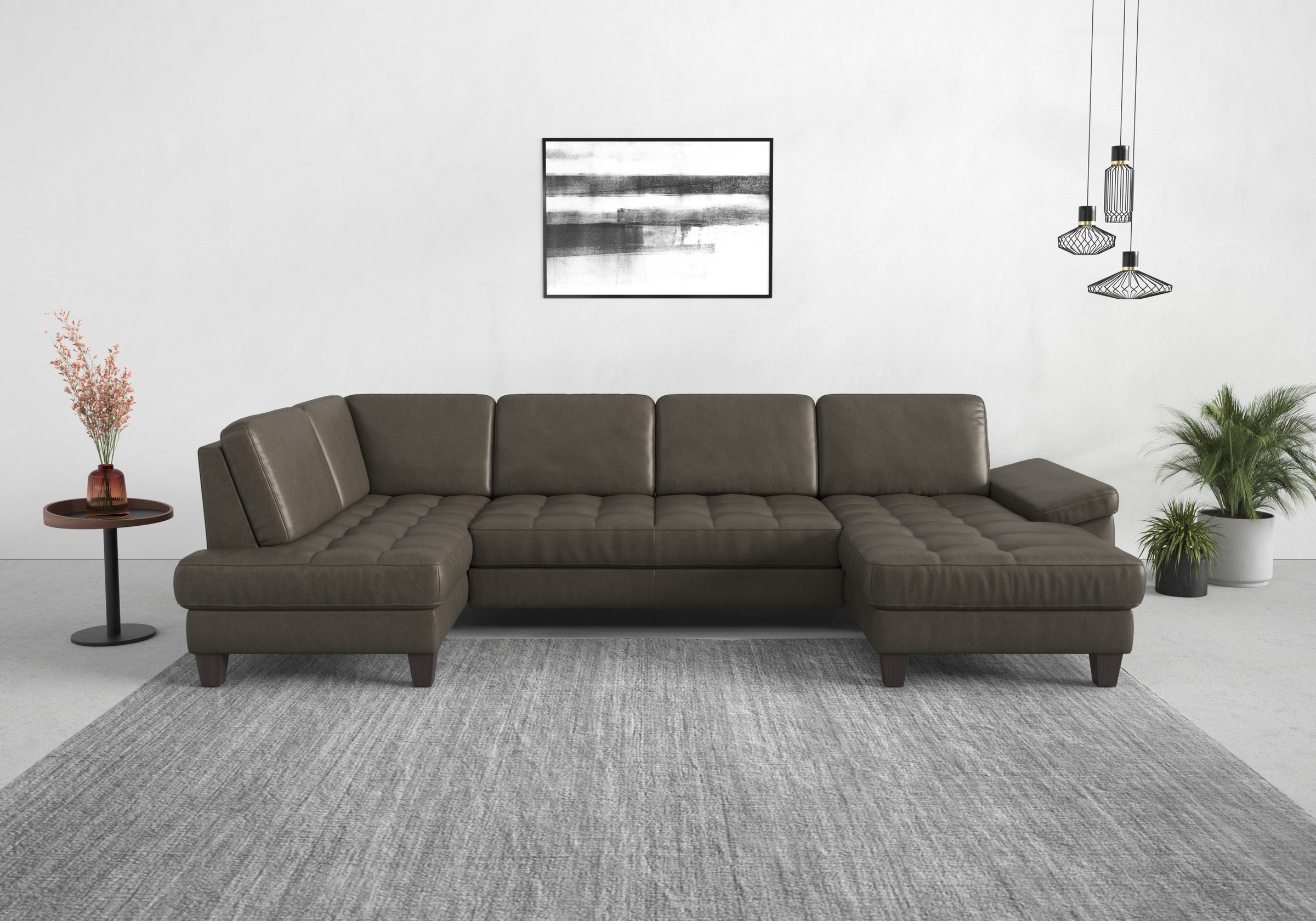 Wohnlandschaft SIT & MORE "Westham U-Form", grau (anthrazit), B:338cm H:88cm T:172cm, 100% Polyester, Sofas, wahlweise mit Bettfunktion, Bettkasten, Sitztiefenverstellung Image