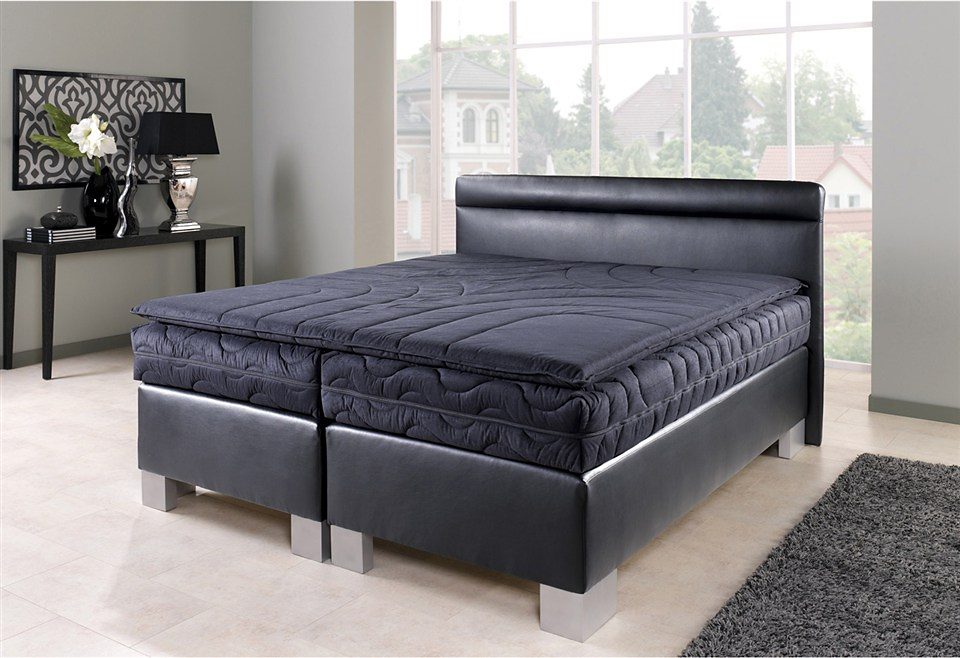 Boxspringbett, schwarz, Liegefläche B/L: 140cm x 200cm, kein Härtegrad, Taschen-Federkernmatratze, Bezug der Obermatratze: 100% Polyester, Polyesterwatte aus 100% Polyester und Vlies aus 100% Polyester., WESTFALIA SCHLAFKOMFORT, Komplettbetten,... Image