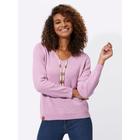 V-Ausschnitt-Pullover CASUAL LOOKS "Pullover", Damen, Gr. 42, lila (orchidee, meliert), 50% Baumwolle, 50% Polyacryl, meliert, Langarm, Pullover
