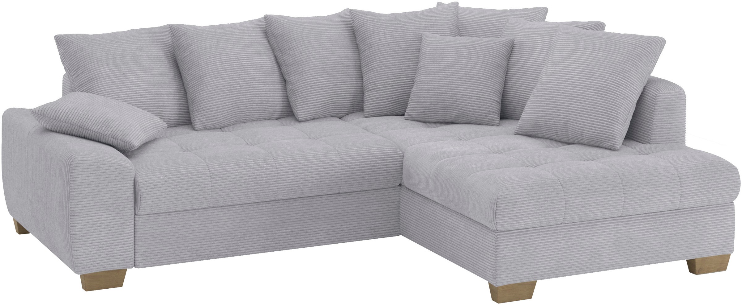 Ecksofa MR. COUCH "Nikita II, L-Form", grau (hellgrau), B:243cm H:88cm T:190cm, Stripes (92% Polyester / 8% Nylon), Sofas, Wahlweise mit Bettfunktion, Bettkasten & RGB-LED-Beleuchtung Image