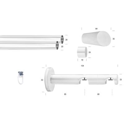 Gardinenstange GARESA "WHITE", weiß, L:120cm Ø:20mm, Eisen, Gardinenstangen, Vorhanggarnitur, Innenlauf, verlängerbar, Endknopf abgeschrägt Image