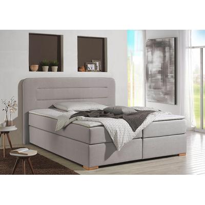 Boxspringbett HOME AFFAIRE "Manchester", grau (silbergrau), B:200cm L:208cm, Strukturstoff-Bezug (100% Polyester), Komplettbetten, Boxspringbett, 5 Breiten, 3 Ausführungen, 2 Härtegraden, Topper, Steppung Image