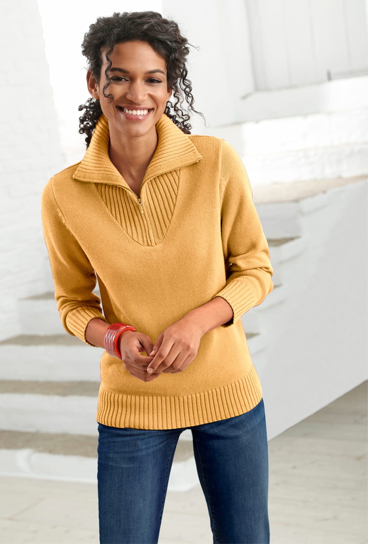 Troyer CASUAL LOOKS "Pullover", Damen, Gr. 52, gelb (maisgelb), 50% Baumwolle, 50% Polyacryl, meliert, unifarben, figurumspielend, Pullover Troyer