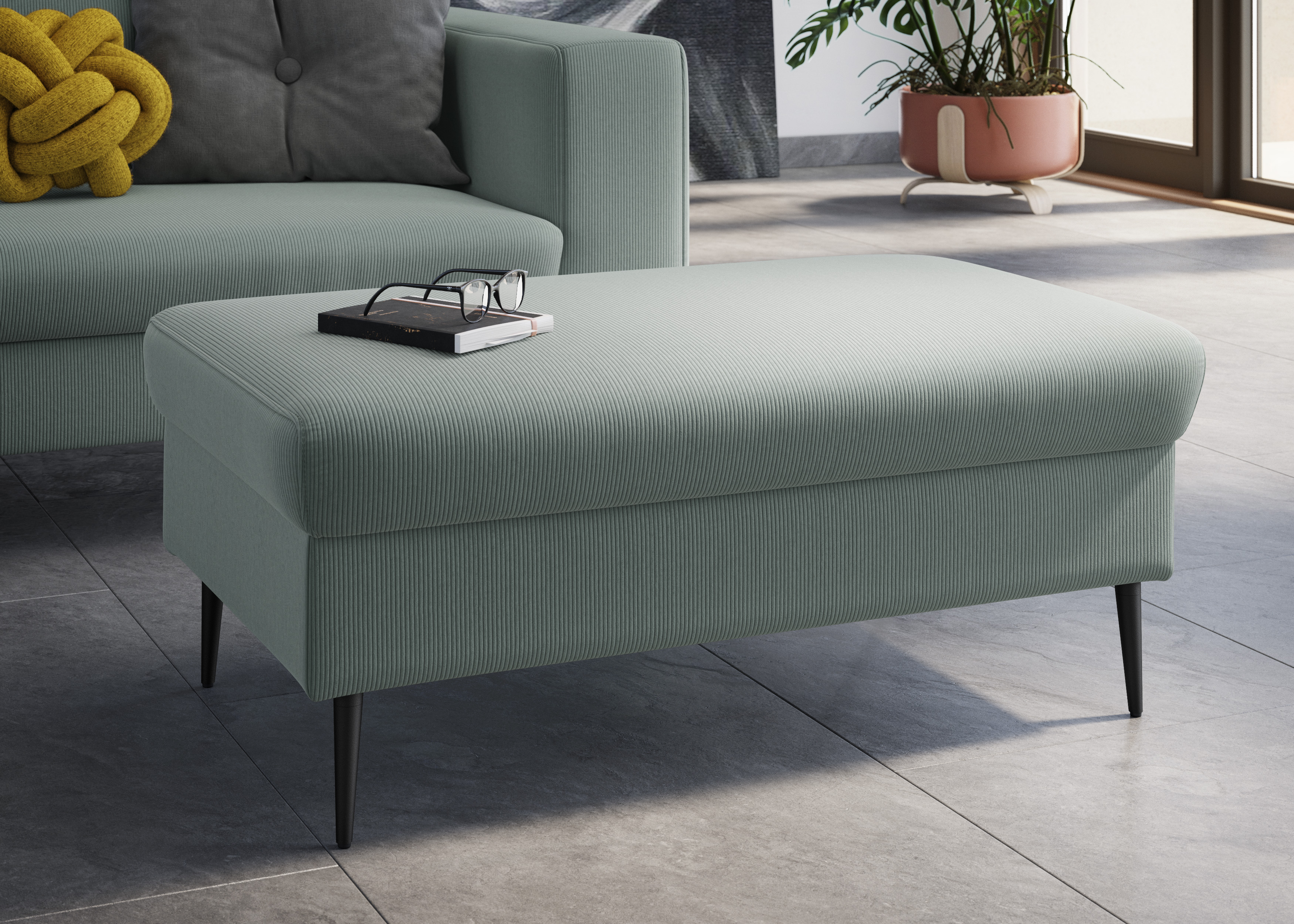 Sitzhocker DOMO COLLECTION "Modica", blau (türkis), B:99cm H:42cm T:65cm, Hocker, Sitzhocker, passend zur Serie, auch in Cord