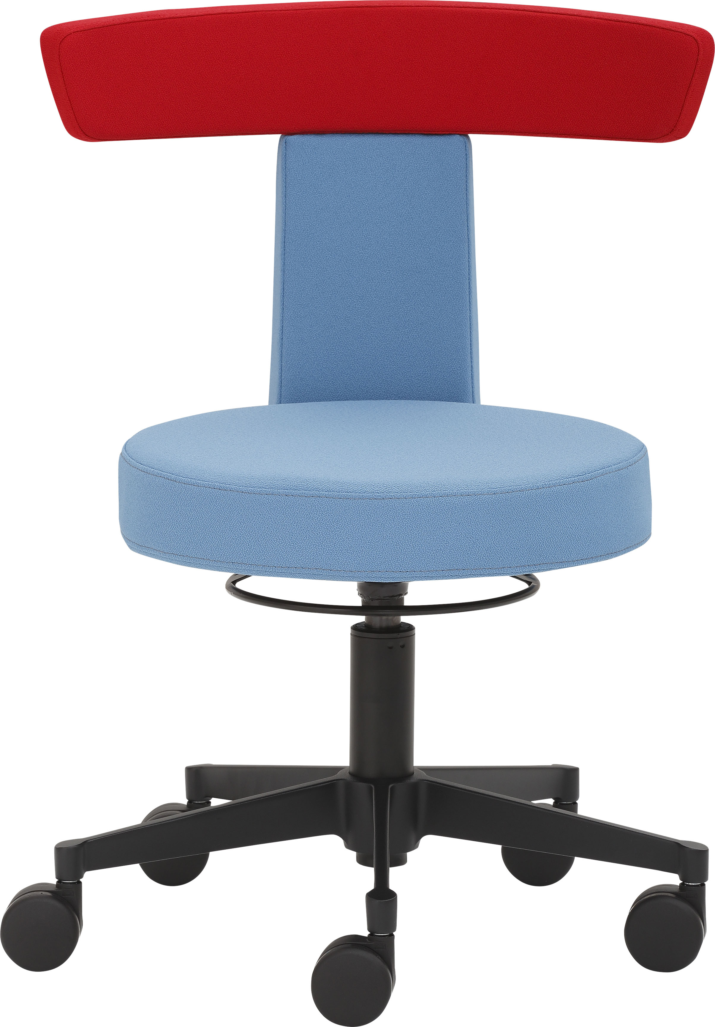 Arbeitshocker MAYER SITZMÖBEL "Funktionshocker myDUO", blau (hellblau, rot), B:54cm H:86cm T:56cm, 100% post-consumer recyceltes Polyester, Hocker, Bürohocker Kinderdrehstuhl Drehstuhl, besonders niedrige Sitzhöhe