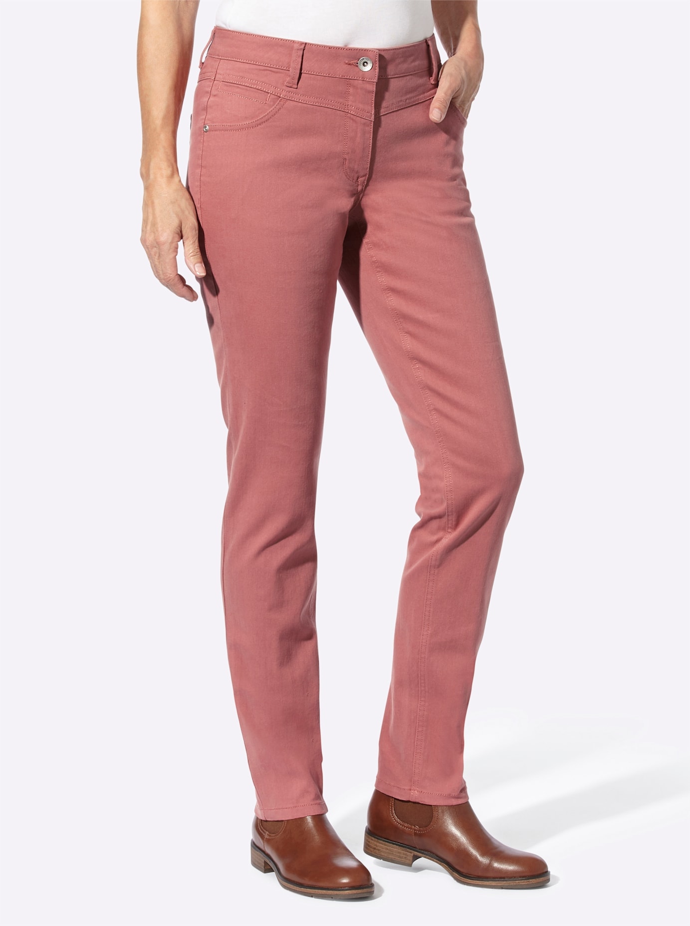 5-Pocket-Jeans CASUAL LOOKS, Damen, Gr. 52, Normalgrößen, rot (rosenholz), 96% Baumwolle, 4% Elasthan, unifarben, lang, Jeans 5-Pocket-Jeans