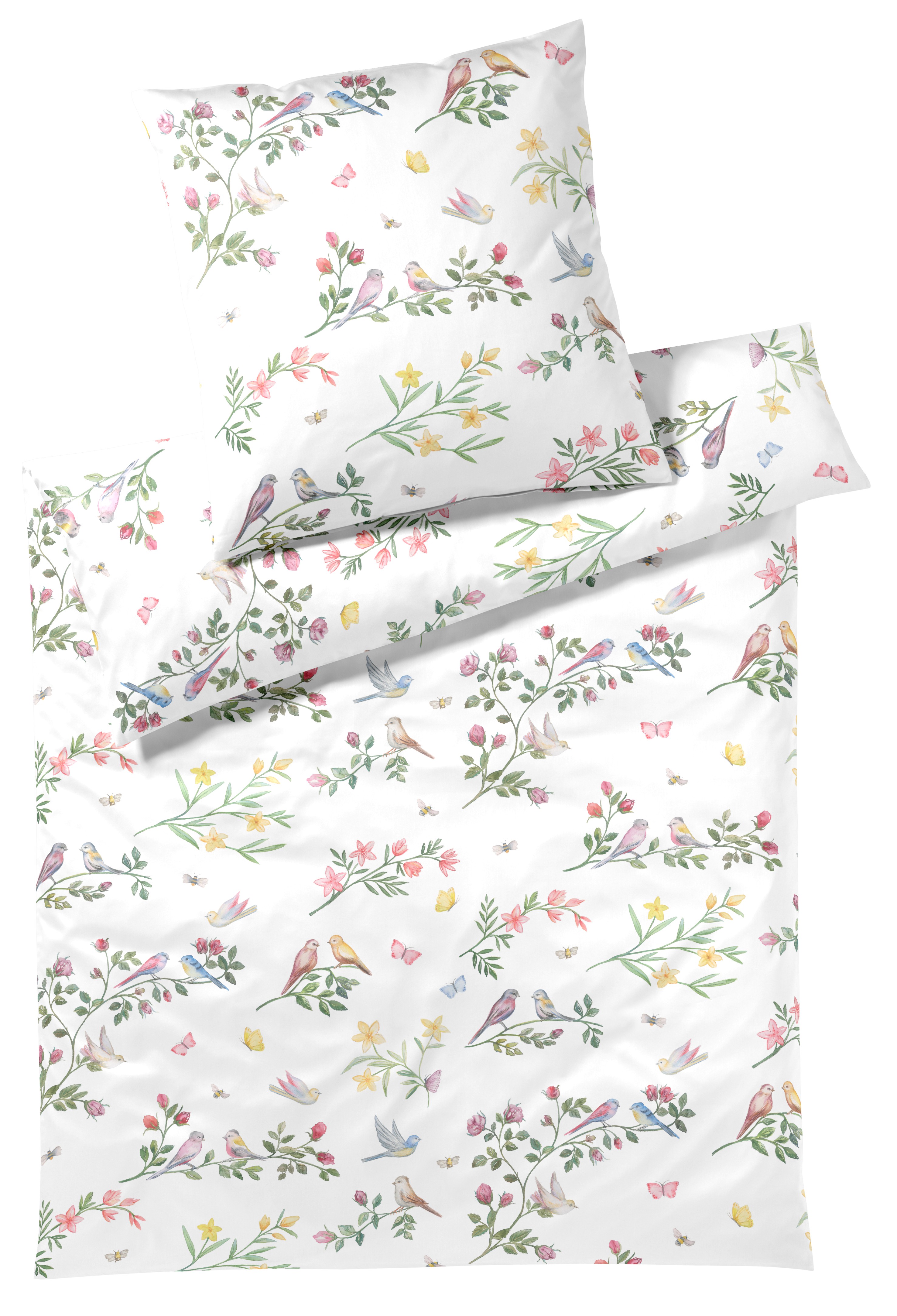 Bettwäsche ELEGANTE "Songbird", weiß, B/L: 155cm x 220cm, 1 Stk., 1 Stk., Mako-Satin, B/L: 80cm x 80cm, 2 Stk., Mako-Satin, Obermaterial: 100% Baumwolle, Bettwäsche, angenehmes Hautgefühl Image