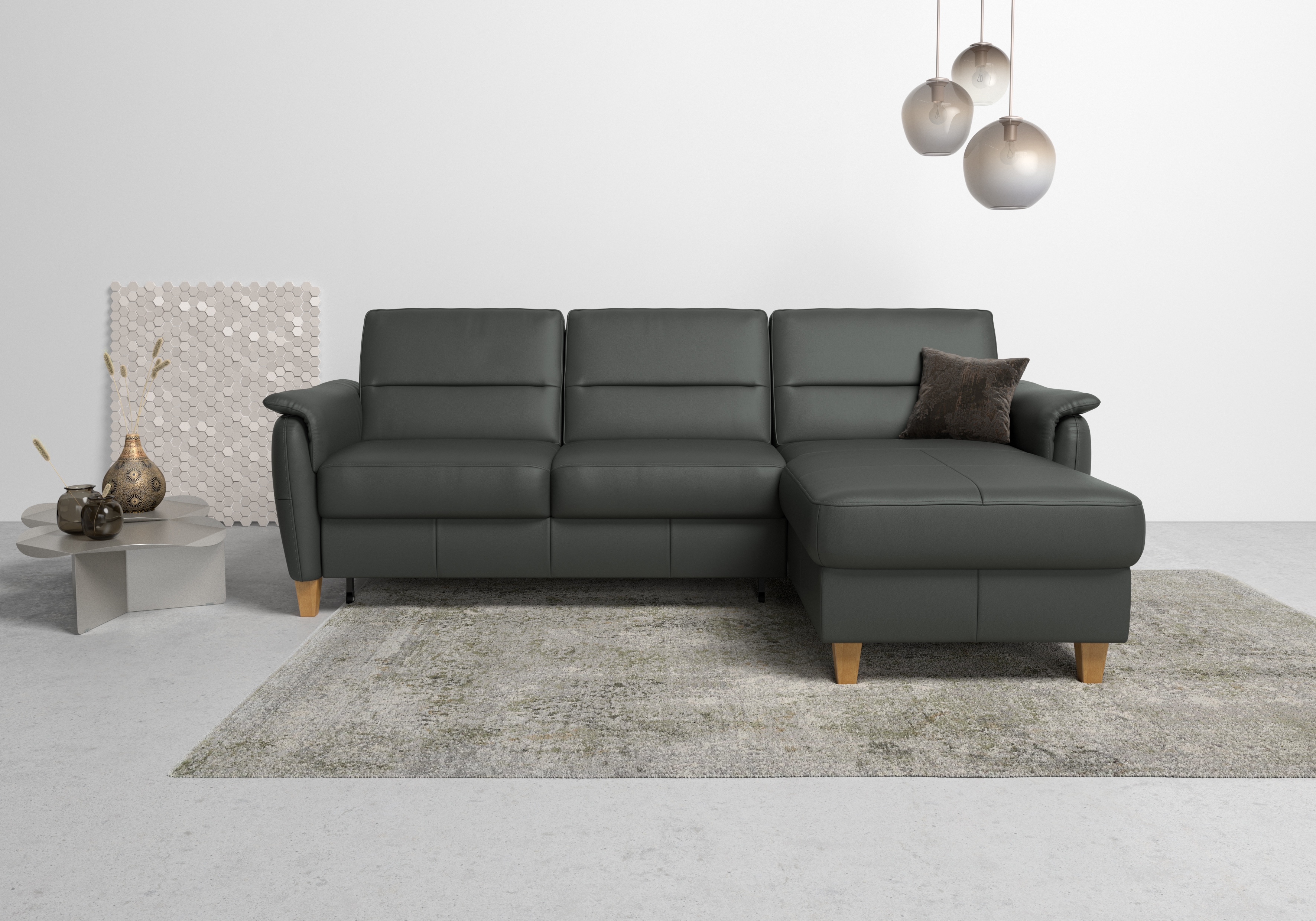 Ecksofa HOME AFFAIRE "Palmera L-Form, B: 244 cm", grau (anthrazit), B:244cm H:89cm T:163cm, Luxus-Microfaser (100% Polyester);Struktur (100% Polyester);Luxus-Microfaser in Lederoptik (100% Polyester), Sofas, optional Bettfunktion & Bettkasten,... Image