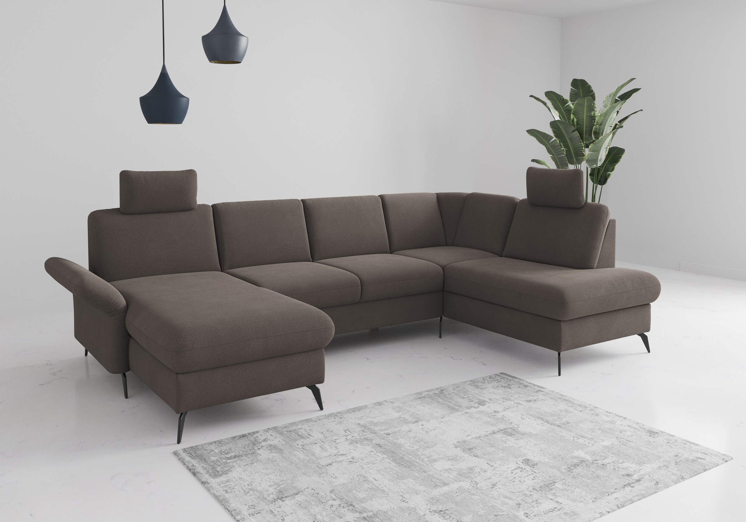 Wohnlandschaft HOME AFFAIRE "Rochelle", grau (fango), B:314cm H:93cm T:195cm, 100% Polyester, Sofas, wahlweise mit Bettfunktion, Bettkasten und Armteilverstellung Image
