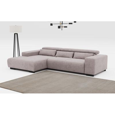 Ecksofa COTTA "Side L-Form, mit Kopfteilverstellung & 3 Nierenkissen", grau (stone), B:304cm H:71cm T:186cm, 100% POLYESTER (PES), Sofas, optional motorische Sitztiefenverstellung Image