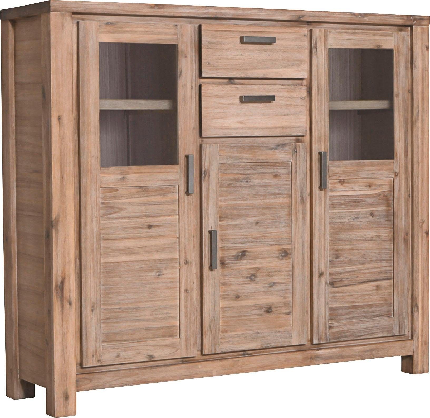 Highboard GUTMANN FACTORY "Tunis", beige (sandfarben), B:160cm H:140cm T:45cm, Massivholz, Sideboards, Vitrine, Höhe 140 cm