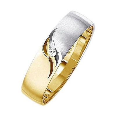 Trauring FIRETTI "Schmuck Geschenk Gold 375 Hochzeit Ehering Trauring "LIEBE" Gr. 19, gold (gelbgoldfarben, weißgoldfarben), Fingerringe, 19, 0,01 ct SI = kleine Einschlüsse mit Brillant, Gelbgold 375, 5mm, wahlweise mit oder ohne Brillant Image