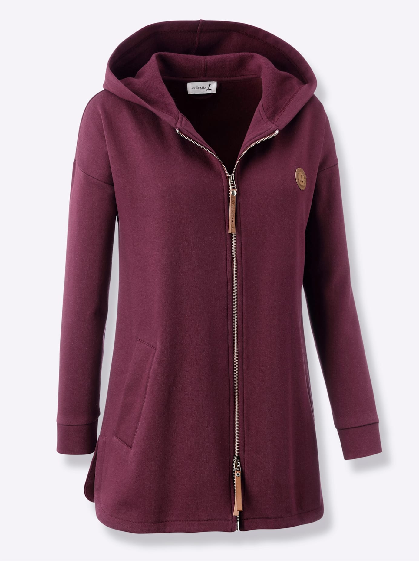 Shirtjacke CASUAL LOOKS "Sweatjacke", Damen, Gr. 46, rot (burgund), 80% Baumwolle, 20% Polyester, unifarben, Shirts Image
