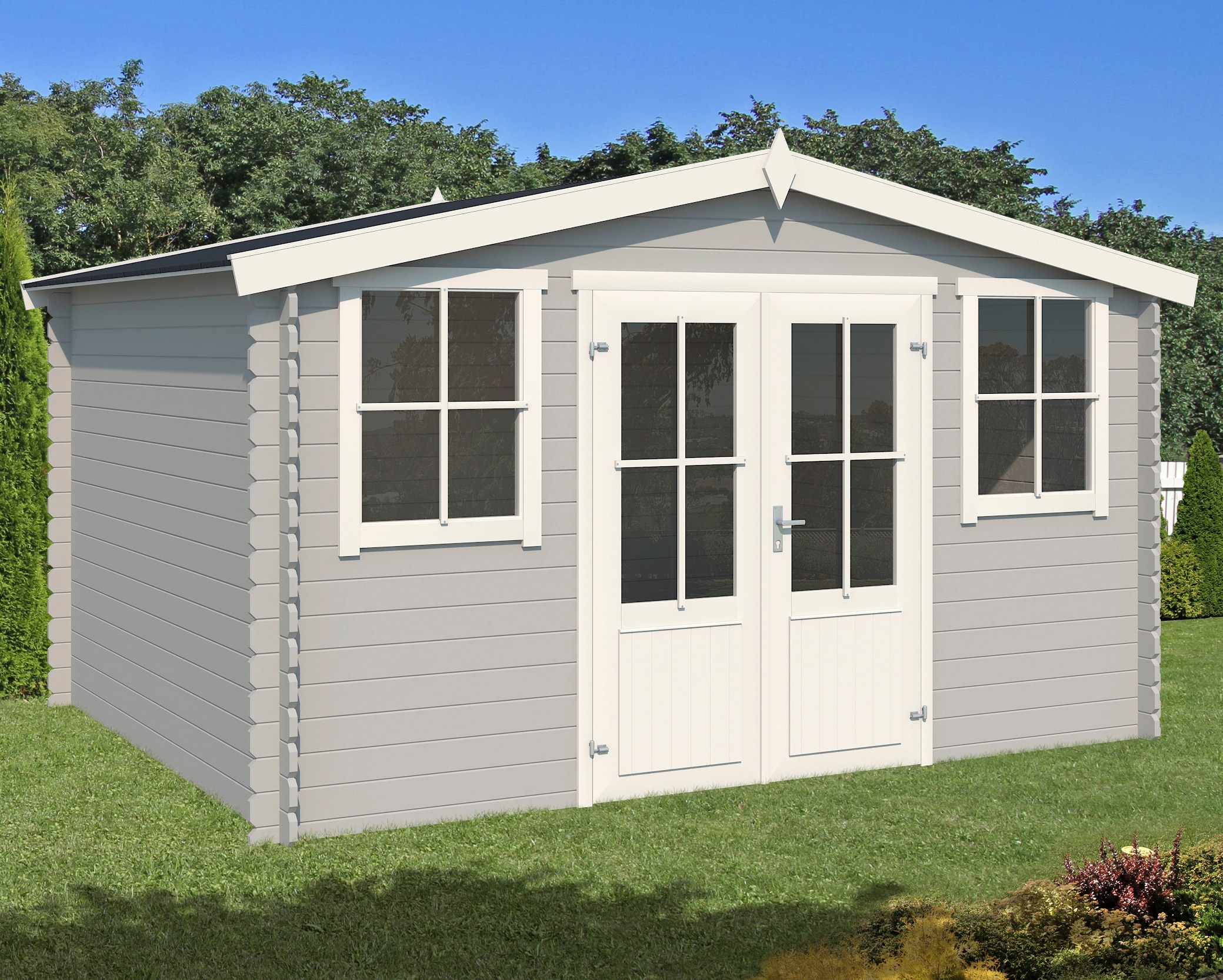 Gartenhaus LASITA MAJA "Dallas", grau (lichtgrau), ohne Fußboden, ohne Dacheindeckung, Holzwerkstoff, Gartenhäuser, Gartenhaus