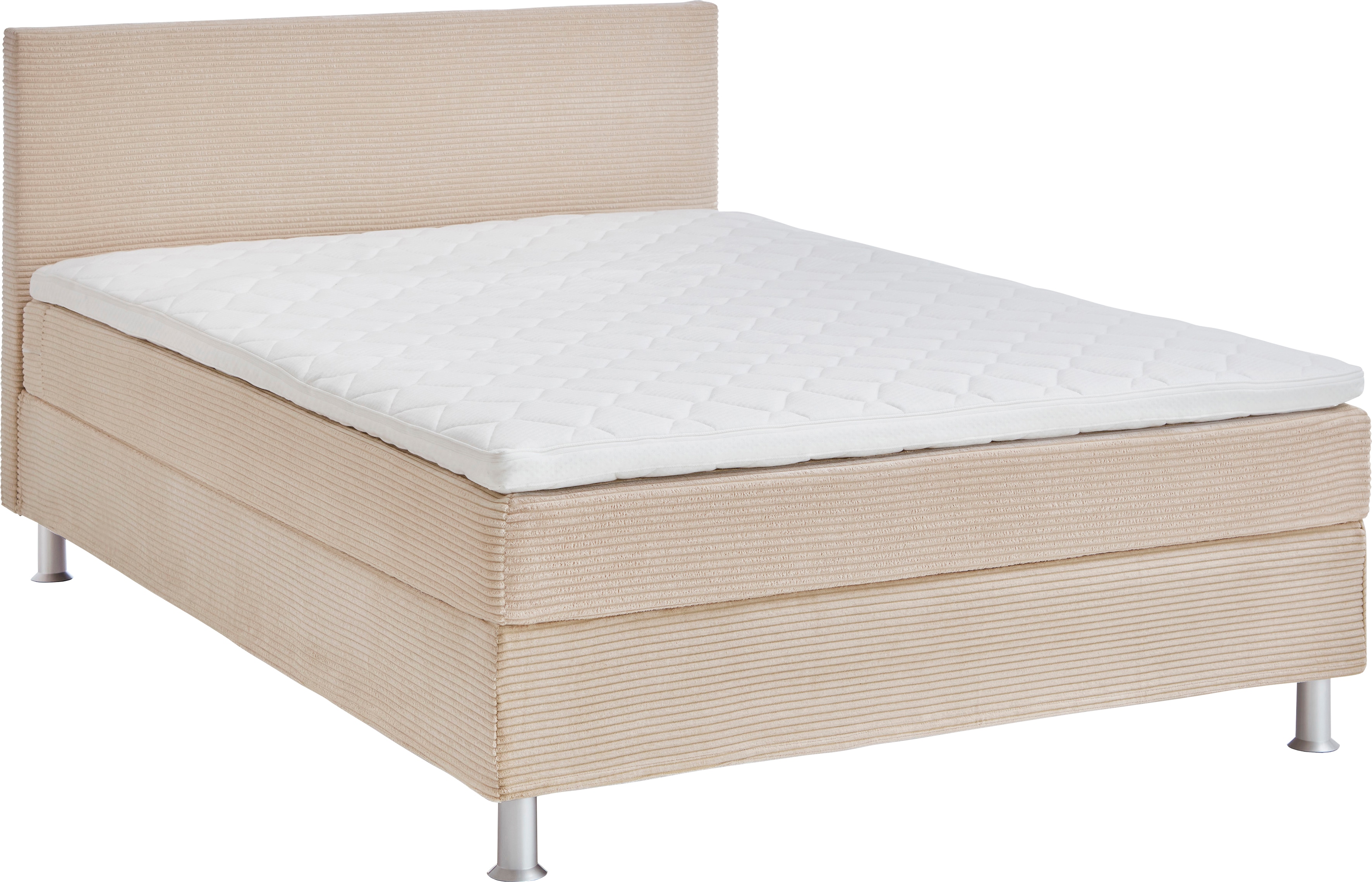 Boxbett "Edison", beige (creme), B:140cm L:209cm, Bezug Bett: Cord (65% Polypropylen, 35% Polyester), ATLANTIC HOME COLLECTION, Komplettbetten, Boxspringbett, inkl. Bonnellfederkern-Matratze und Topper Image