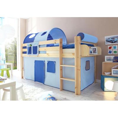 Hochbett TICAA "Malte", blau (kiefer massiv natur, hellblau, dunkelblau), B:101cm H:114cm L:205cm, Hochbetten, mit Rollrost und in verschiedenen Ausführungen wahlweise mit Matratze Image
