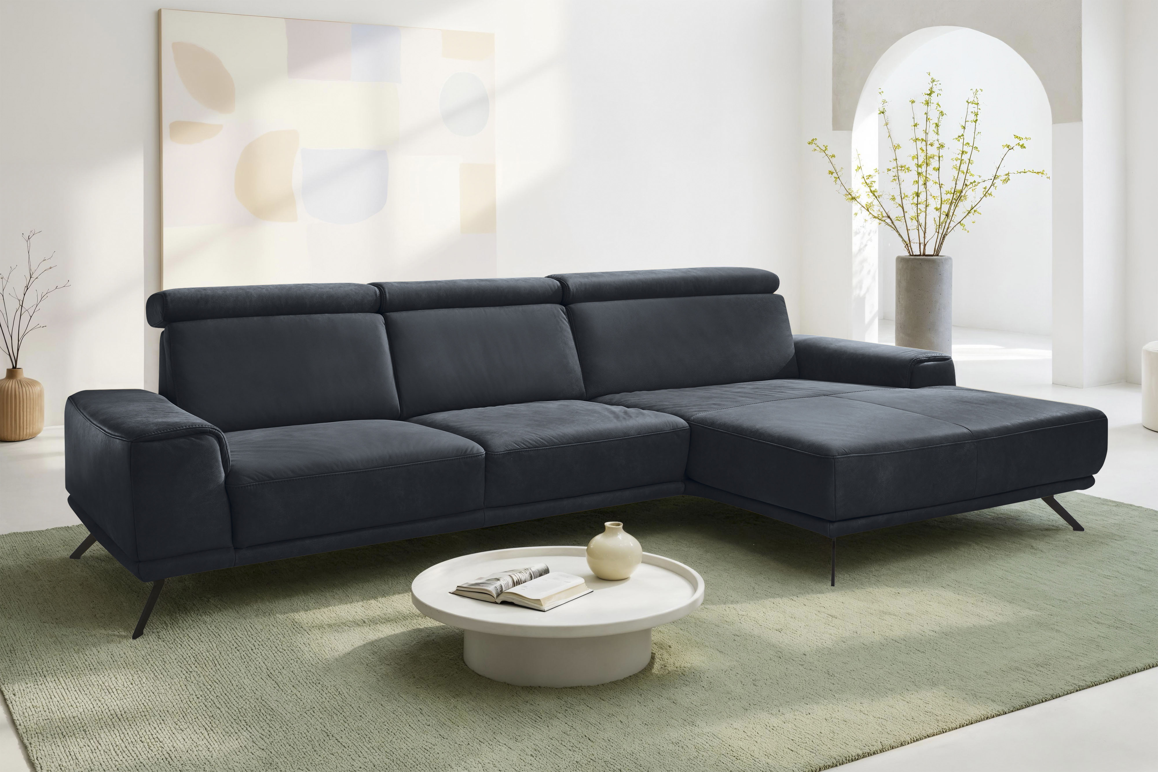 Ecksofa DIE PLANBAR "PN-EM22041 L-Form", blau (nightblau), B:335cm H:89cm T:188cm, Sofas, Ecksofa, wahlweise motorisches Canape oder Sitztiefenverstellung Image