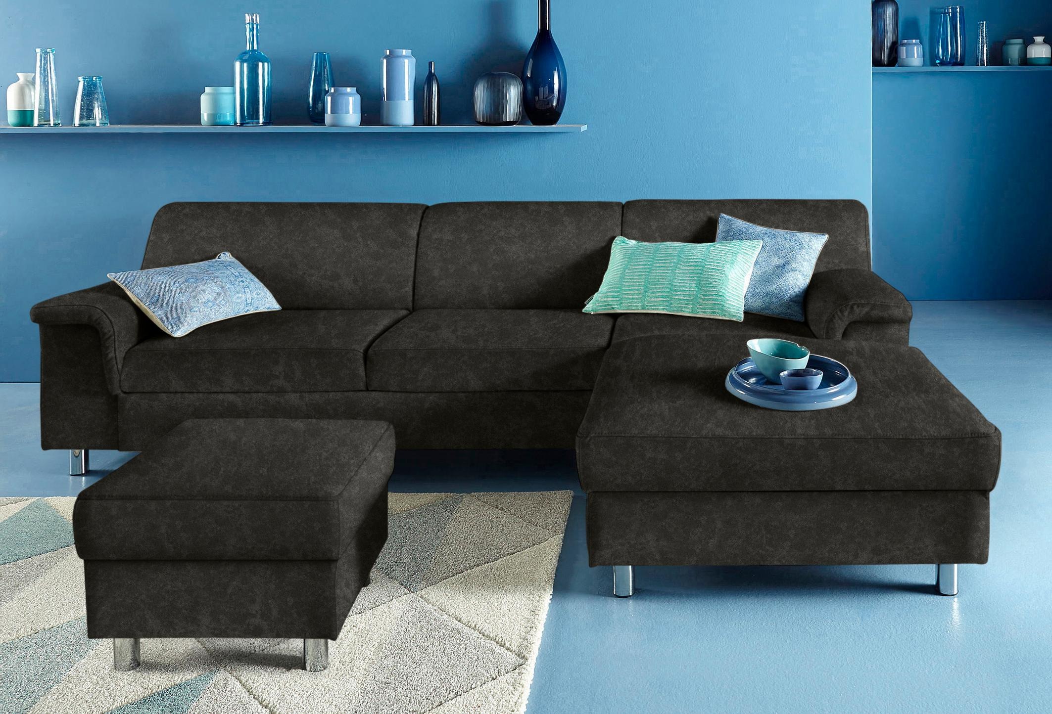 Ecksofa INOSIGN "Jamie, modern und elegant, Fußhöhe 9cm, L-Form", schwarz, B:251cm H:72cm T:80cm, Sofas, wahlweise mit Bettfunktion Image