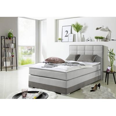 Boxspringbett INOSIGN, grau (hellgrau), B:133cm L:210cm, Komplettbetten, Boxspringbett, inklusive Topper und Wendekissen Image