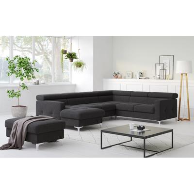 Wohnlandschaft COTTA "Sammy U-Form", schwarz, B:304cm H:74cm T:240cm, 100% Polyester, Sofas, mit Kopfteilverstellung, wahlweise mit Bettfunktion & Bettkasten Image