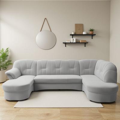 Wohnlandschaft DOMO COLLECTION "Flores auch in Leder-Bezug, B/T/H: 293/180/86 cm, U-Form", silber, B:293cm H:84cm T:182cm, 100% Polyester, Sofas, wahlweise mit Bettfunktion, wahlweise mit Federkern, Topseller Image