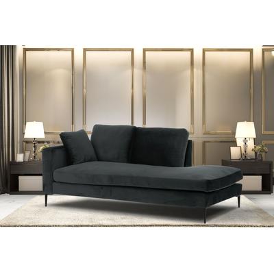 Recamiere LEONIQUE "Cozy Chaiselongue, Maße B/T/H: 195/97/80 cm", grau (anthrazit), B:195cm H:80cm T:97cm, Samtoptik (100% Polyester), Struktur (100% Polyester), Sofas, Chaiselongue, mit losen Kissen und Metallbeinen, Armlehne links oder rechts wählbar Image