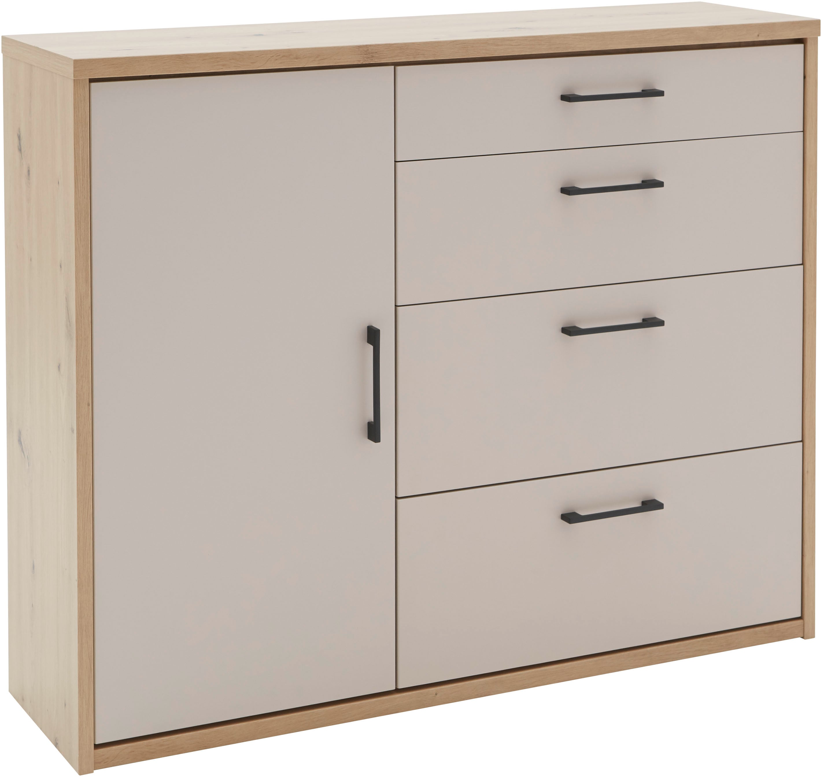 Hochkommode PRIESS "Warburg hochwertige Kommode aus Deutschland", weiß (eiche artisan, sandgrau), B:121,5cm H:98,5cm T:35,5cm, Sideboards, Kombikommode, fertig aufgebaut geliefert mit Dämpfern und Metallgriffen Image