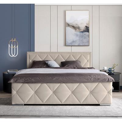 Boxbett LEONIQUE "Alfie, Topseller Inkl. Bettkasten&Topper", beige, L:211cm, Holzwerkstoff, Spanplatte, Komplettbetten, Wahlweise mit Knopfsteppung oder Strasssteinen, H2, H3 und H4 wählbar, Topseller Image