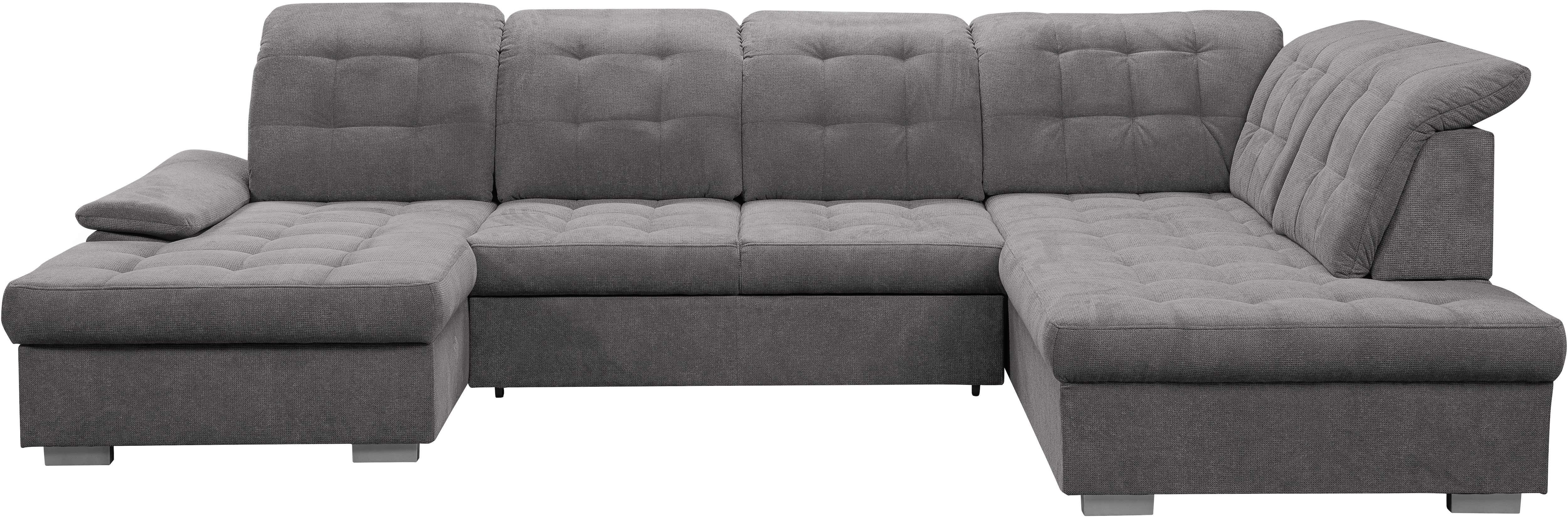 Wohnlandschaft WERK2 "Kordula-New Multifunktion Couch, Breite 332cm, bequem, U-Form", grau, B:332cm H:105cm T:217cm, 92% Polyester, 8% Nylon, Sofas, Wohnlandschaft, Sofa in U-Form mit Schlaffunktion & Bettkasten, Schlafcouch