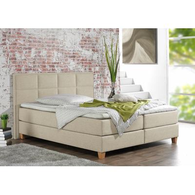 Boxspringbett HOME AFFAIRE "Casey", beige (creme, beige), B:151cm L:209cm, Struktur fein (100% Polyester), Komplettbetten, Boxspringbett, in 5 Breiten, 3 Ausführungen, 2 Härtegraden, Steppung, Topper Image