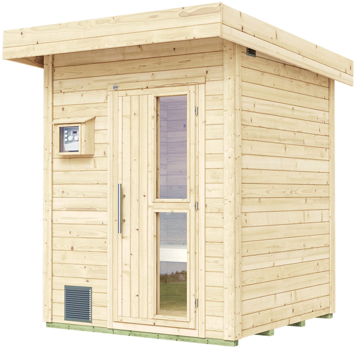 Saunahaus WEKA "Saunahaus NAANTALI", beige (natur), Saunaofen, externe Steuerung, 9 kW, Saunen, aus Blockbohlen, extrahohe Tür