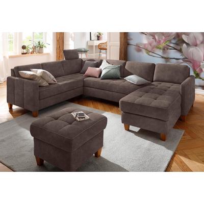 Wohnlandschaft HOME AFFAIRE "Earl U-Form", braun, B:292cm H:80cm T:204cm, Struktur fein (100% Polyester), Luxus-Microfaser ALTARA NUBUCK (100% Polyester), Luxus-Microfaser in Lederoptik (100% Polyester), Sofas, wahlweise auch mit Bettfunktion oder... Image