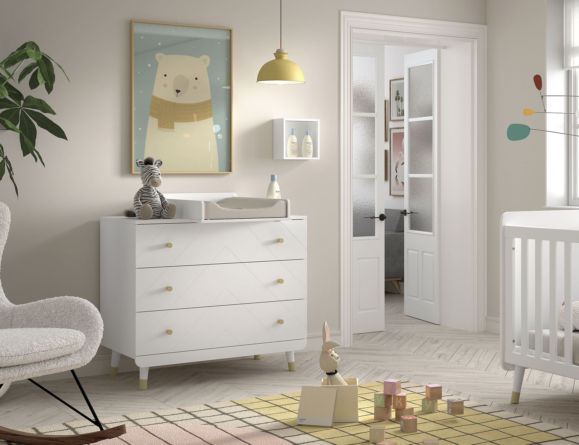 Babymöbel-Set VIPACK, weiß, B:100cm H:103cm T:57cm, MDF, Schlafzimmermöbel-Sets, best. aus Schubladen-Kommode und Wickelaufsatz, Ausf. Weiß