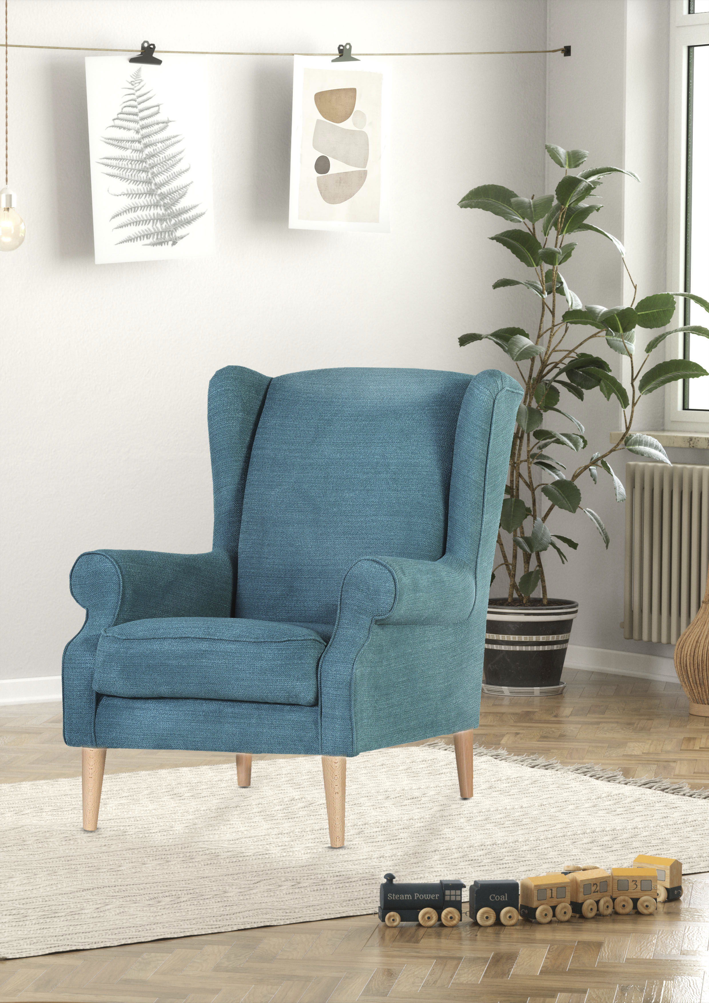 Ohrensessel GUTMANN FACTORY, blau (türkis, eisblau), B:82cm H:95cm T:85cm, 100% Polyester, Sessel, Ohrensessel