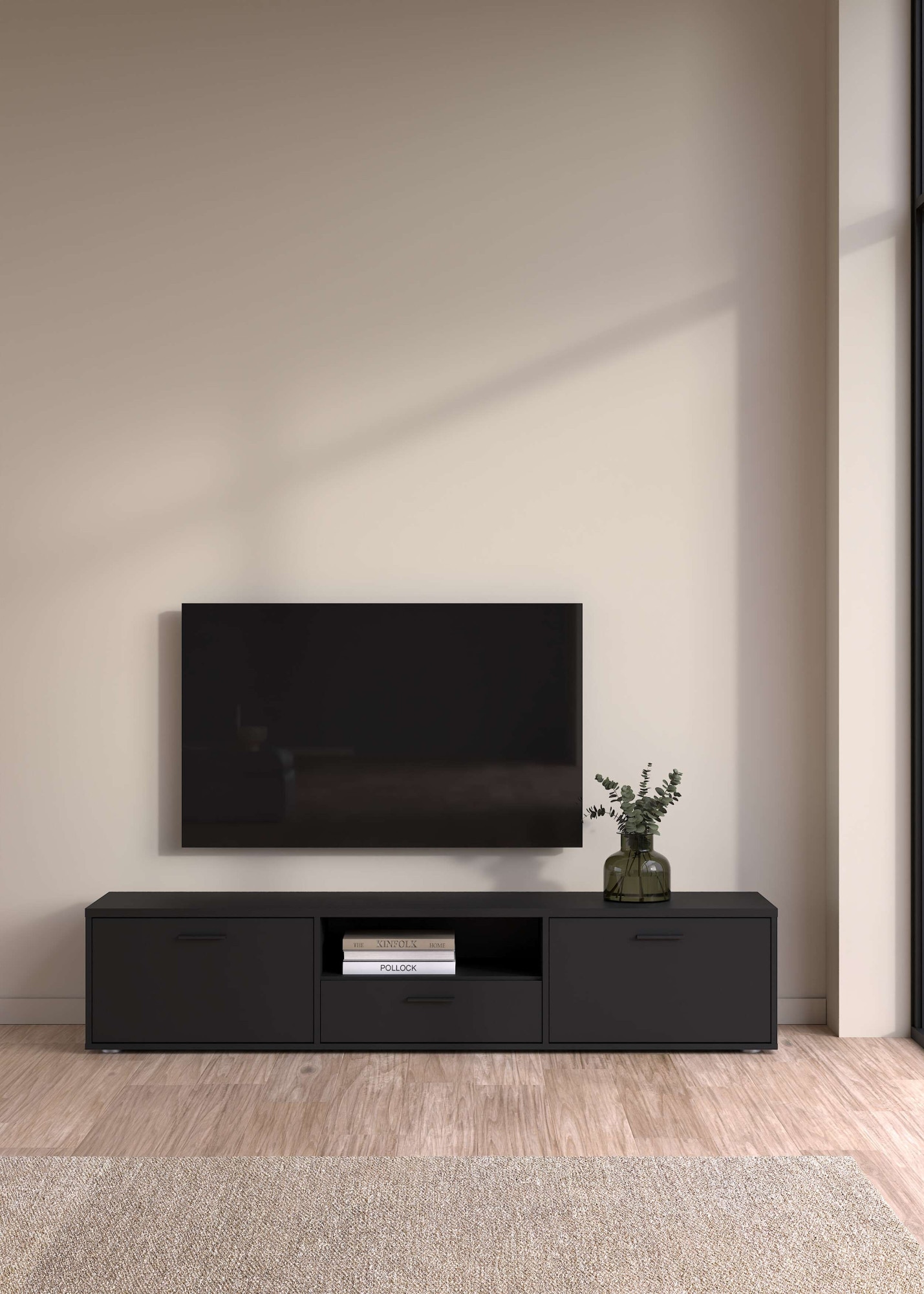 TV-Board INOSIGN "Media TV-Möbel, TV Schrank, Mediaboard, Lowboard", schwarz (matt schwarz), B:177,2cm H:38,4cm T:39,8cm, Sideboards, TV-Kommode, wahlweise Breite 147 oder 177 cm