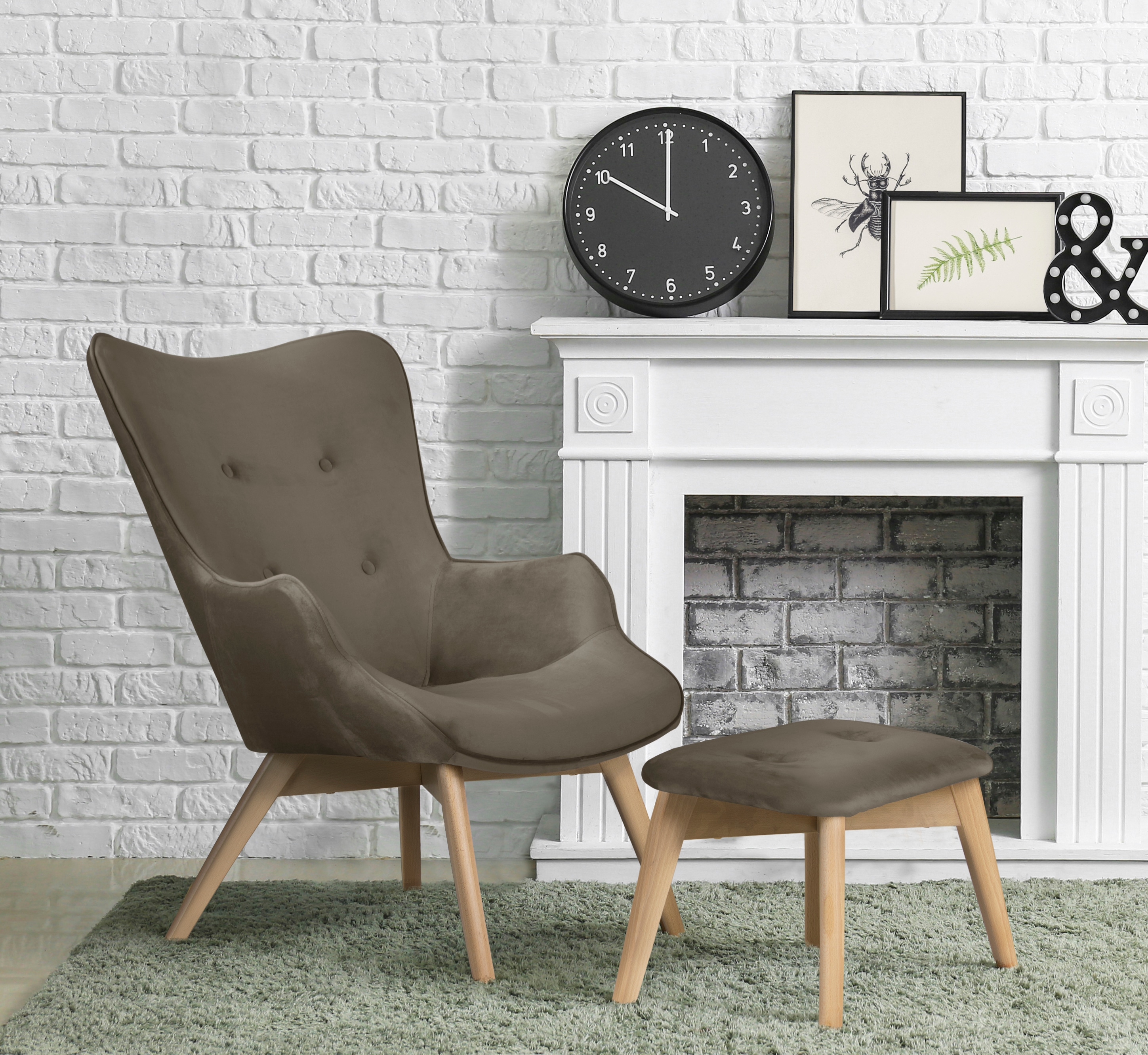 Sessel ANDAS "Nicko", grau (taupe), B:71cm H:96cm T:86cm, 100% Polyester, Sessel, Design-Sessel Sessel mit Hocker Lounge-Sessel Einzelsessel, wahlweise mit und ohne Hocker