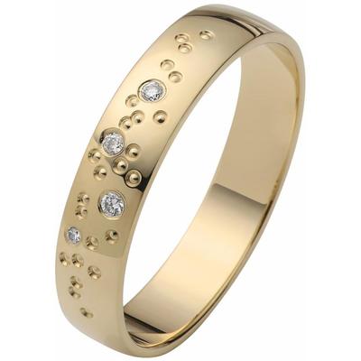 Trauring FIRETTI "Schmuck Geschenk Gold 375 Hochzeit Ehering "LIEBE" Sterne" Gr. 20, gold (gelbgoldfarben), Fingerringe, 20, 0,03 ct SI = kleine Einschlüsse mit Brillanten, Gelbgold 585, 4mm, Made in Germany, wahlweise mit oder ohne Brillanten Image