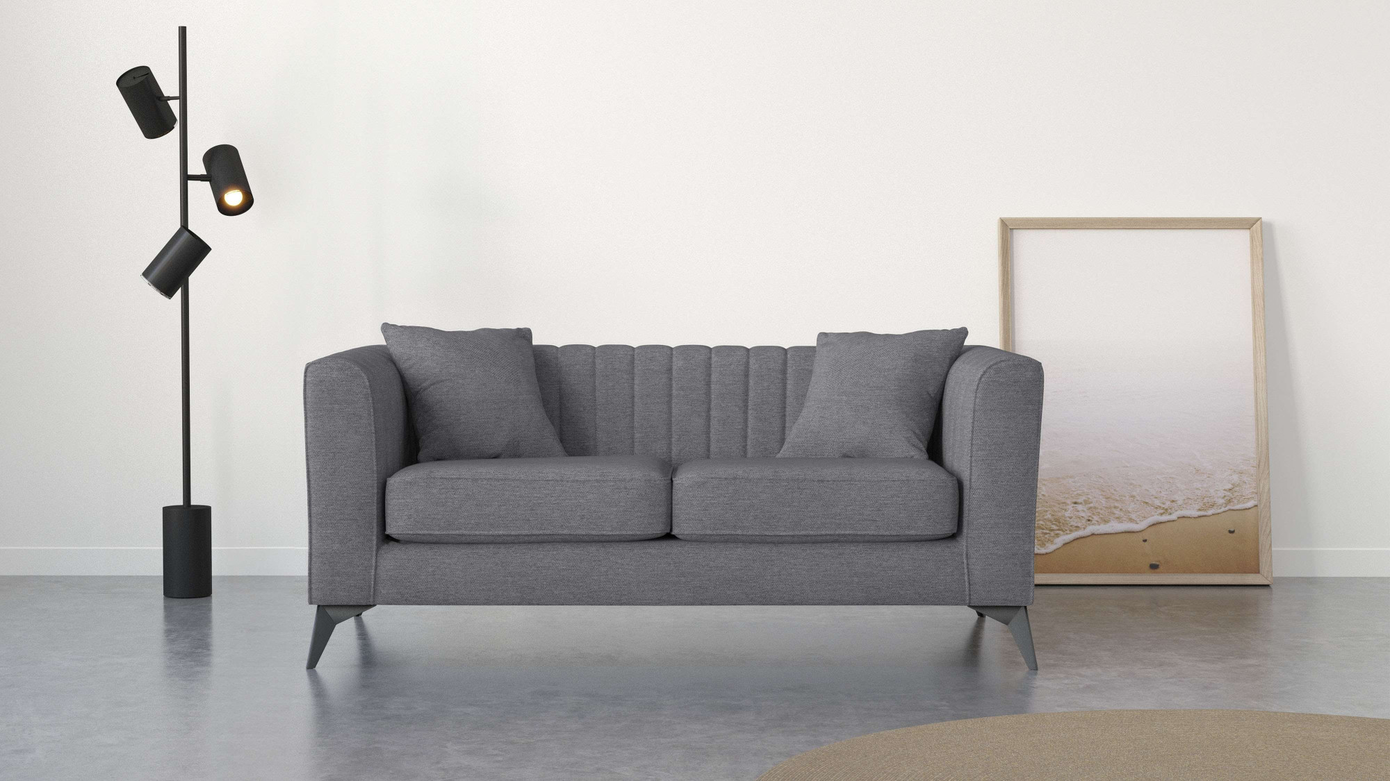 2-Sitzer PLACES OF STYLE "MATTHEW elegantes Designsofa, Maße B/T/H: 170/86/74 cm", grau (anthrazit), B:170cm H:74cm T:86cm, 100% Polyester, Sofas, Steppung im Rücken, lose Sitzkissen, incl. Zierkissen