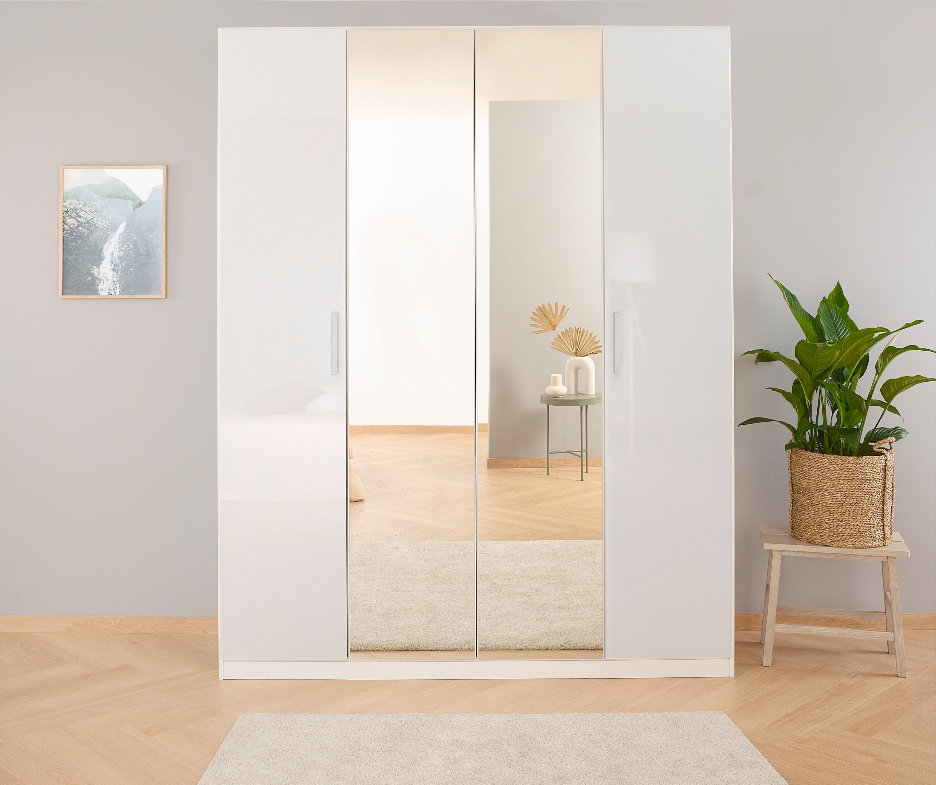 Drehtürenschrank RAUCH "Kleiderschrank Schrank Garderobe Ankleide KOLUNA mit Hochglanz-Front", weiß (alpinweiß, hochglanz weiß), B:181cm H:210cm T:54cm, Holzwerkstoff, Schränke, Drehtürenschrank, mit Spiegel, inkl. 2 Innenschubladen sowie extra... Image