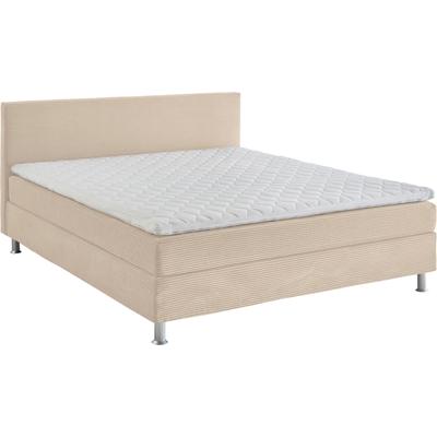 Boxbett "Edison", beige (creme), B:180cm L:209cm, Bezug Bett: Cord (65% Polypropylen, 35% Polyester), ATLANTIC HOME COLLECTION, Komplettbetten, Boxspringbett, inkl. Bonnellfederkern-Matratze und Topper Image