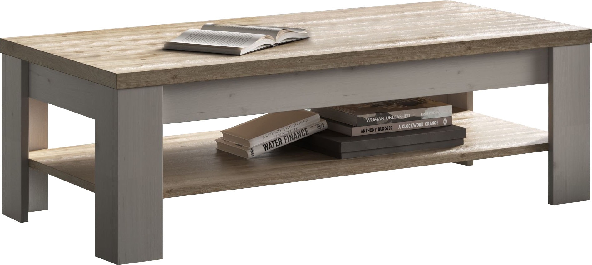 Couchtisch HOME AFFAIRE "Country 110 x 68 cm, Wohnzimmertisch mit Ablageboden", beige (eiche meringa nb, eiche cadiz nb, eiche meringa nb, eiche cadiz nb), H:46,5cm, Tische, Sofatisch, zweifarbig, rechteckig, Tischplattenstärke 38 mm