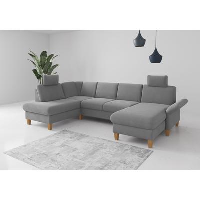 Wohnlandschaft HOME AFFAIRE "Rochelle, U-Form", grau, B:314cm H:90cm T:195cm, 100% Polyester, Sofas, optional mit Armteilverstellung, mit Bettfunktion & Bettkasten Image