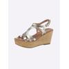 Keilsandalette HEINE, Damen, Gr. 42, gold (goldfarben), Leder, modisch, Schuhe
