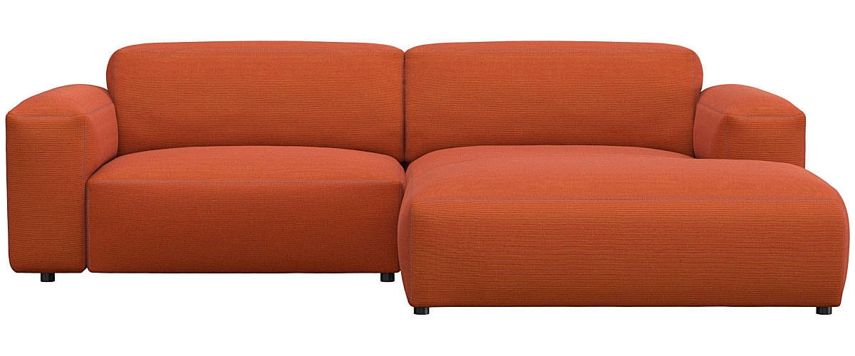 Ecksofa FLEXLUX "Lucera Chaislongue rechts oder links, L-Form, bequem", orange (burned orange), B:257cm H:73cm T:171cm, 85% Polyester/15%Polyamide, Sofas, Ecksofa, modern & anschmiegsam, Kaltschaum, Stahl-Wellenunterfederung