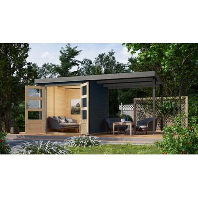 Gartenhaus KARIBU "Jupiter 2", anthrazit, graualuminium, ohne Fußboden, ohne Rück- und Seitenwand, ohne Dacheindeckung, Holz, Stahl, Gartenhäuser, in verschiedenen Farben, mit Anbaudach 2,35 m breit Image