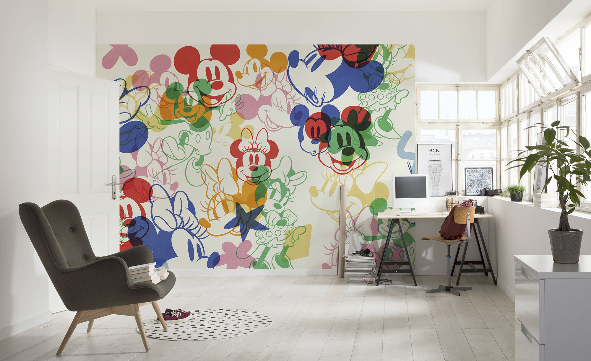 Fototapete KOMAR "Digitaldruck Vlies - Mickey and Minnie Mixture - Größe 400 x 250 cm", bunt, Rollen:, Vlies, Tapeten, Kinderzimmer